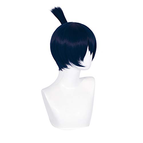Image of LABEAUTE Short Dark Blue Wig for Boys Men Cosplay Wig Unisex Anime Straight Halloween Party Wigs With Clip-in Ponytail Bangs + Cap