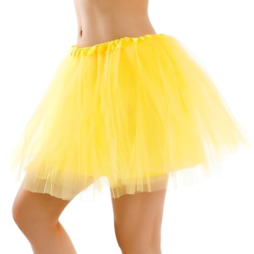 HSKRKOW 1 Falda de Tul para Mujer, Falda Tutu de Tres Capas con Forro, 80s Rock Party Festival(Amarillo)