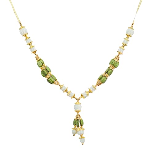 Artificial Mala Beaded Garland Haar for Idol-Mala for God Photo Frame for Statues Pooja Sringar Articles Ornament for Indian Traditional Cultural Festival Ganesha Decorations(Size:-8)(White,Green)