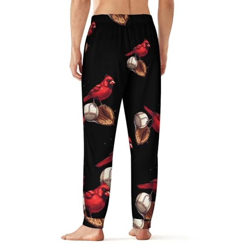 Red Cardinal Baseball Mens Pajama Pants Soft Sleep Lounge Pants Pj Bottoms3