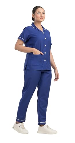 Image of Unisex Nurse Uniform With Normal Length Half Sleeves Top With 2 Pockets Regular Fit Pant Two Side Pockets - Ideals for Hospital Staff /Clinics /Nanny Uniforms |