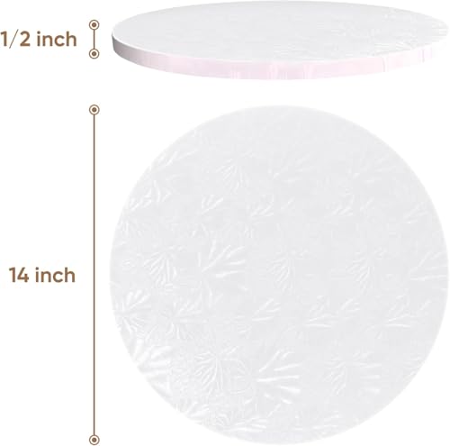 Image of Cakebon Cake Boards 14 inch White Round Cake Drums 1 /2 inch Thick Smooth Edge 6Pack