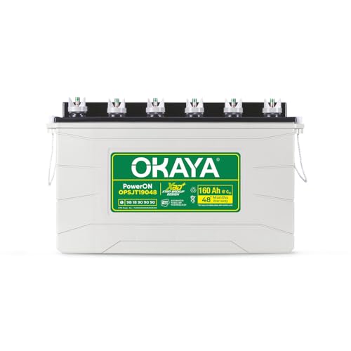 Image of OKAYA PowerON OPSJT19048 160Ah Super Jumbo Tubular Advanced Battery for Home, Office & Shops | Robust & Compact Design | Extra Backup Plus (XBD+ Technology) | 48 Months Total Warranty