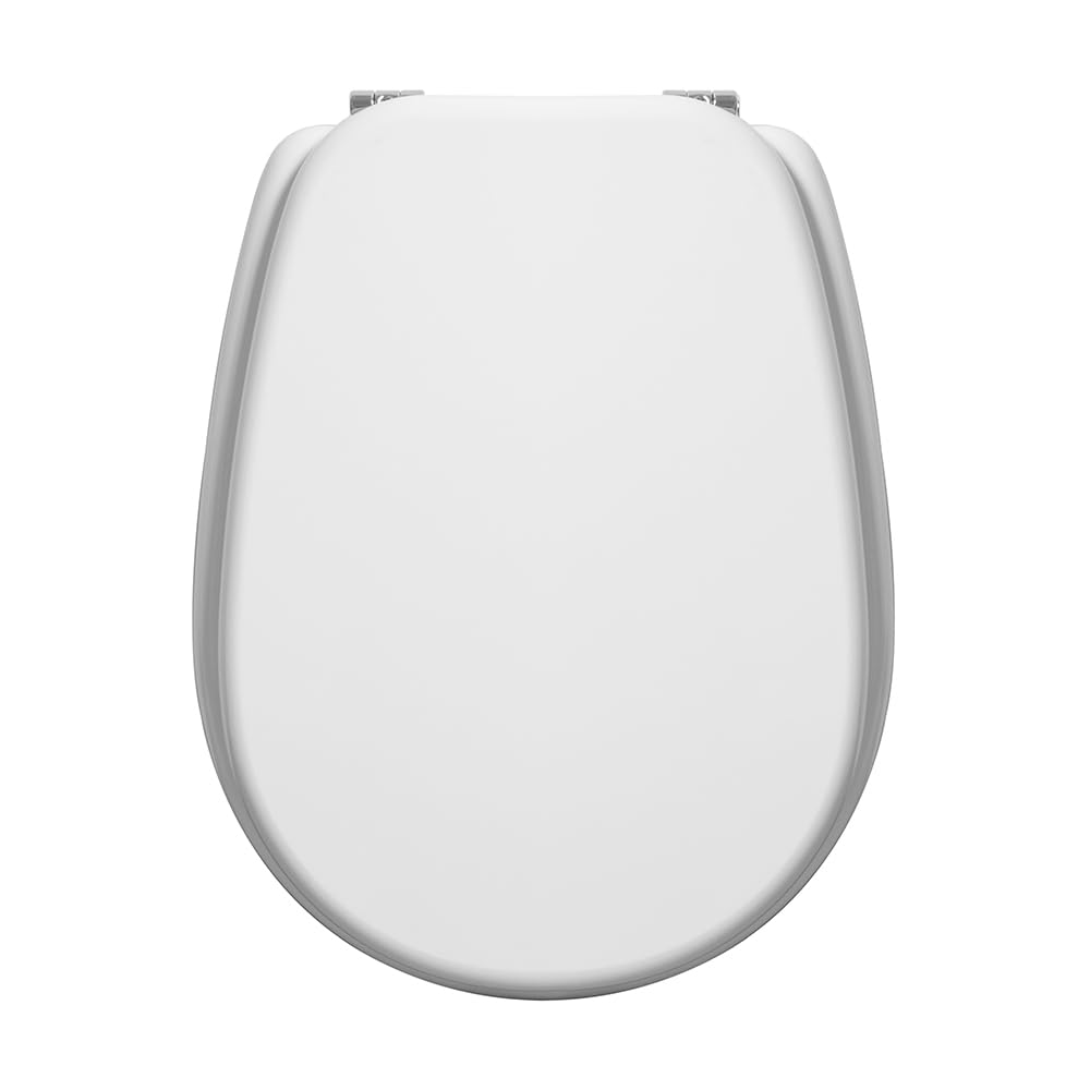 Copriwater Liuto Ideal Standard Dedicato Bianco in Legno Rivestito Resina | Sedile WC Compatibile Vaso Ideal Standard Liuto | con Paracolpi Antiscivolo E Cerniere in Ottone Cromato Incluse