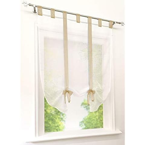 1 Panel Roman Blind Tab Top Sheer Curtain Transparent Soft Voile Polyester WxH 140 x 140 cm White-Sand Tie Up Roman Shade Window Curtains Modern Decoration For Living Room Bedroom Kitchen Cover