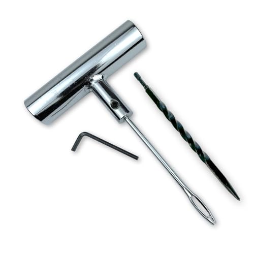 Image of TYK Industries Metal T-Handle Split Eye Needle Tire Plug Repair Tool with Hardened Steel Spiral Tire Reamer and Allen Wrench