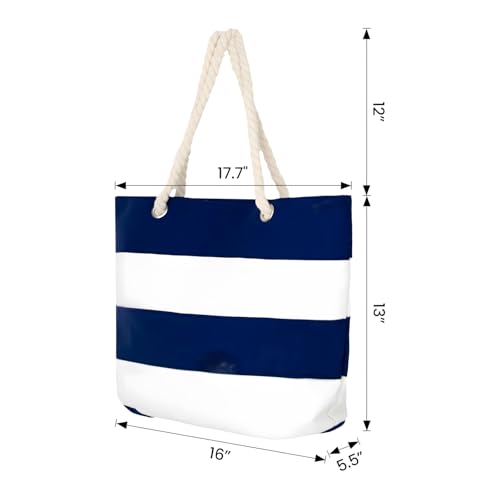 Bolso Tote de lona a rayas con bolsillo interior y asas de cuerda miniatura 4