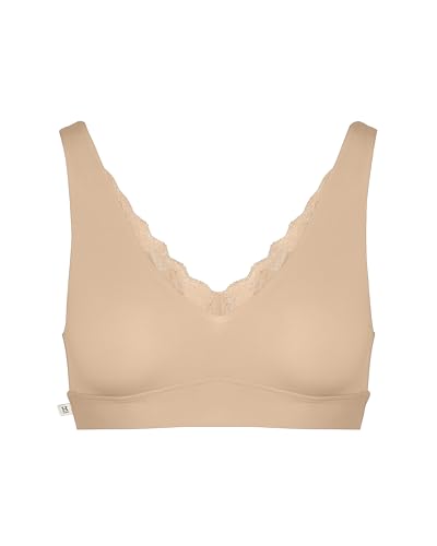 Harper Wilde Bliss Lace Bralette - Ultra-Soft, Lightweight, Lace Trim Bralette for Women with No Cups, Wires or Padding Beige Large