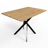 SAM Esstisch Jeanne | 110 x 70 cm | Holz Optik mit gerader Kante in Eiche | Gekreuzte Eisenbeine Metall Schwarz | 18 mm Tischplatte | Esszimmertisch für Esszimmer & Küche