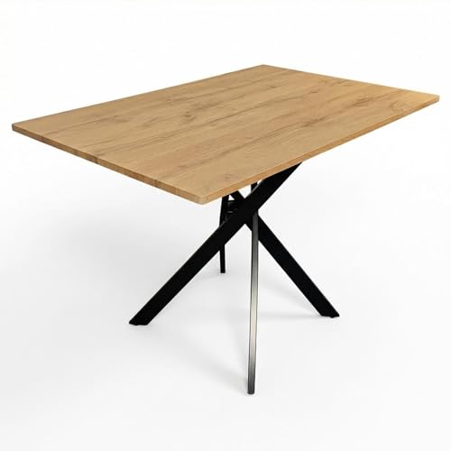 SAM Esstisch Jeanne | 110 x 70 cm | Holz-Optik mit gerader Kante in Eiche | Gekreuzte Eisenbeine Metall Schwarz | 18 mm Tischplatte | Esszimmertisch für Esszimmer & Küche