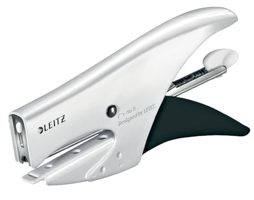Leitz WOW, Cucitrice a pinza capacità fino a 15 fogli, Cucitrice in metallo ergonomica, Caricamento posteriore, Compatibile con punti P1 n.8, 55472001, Bianco