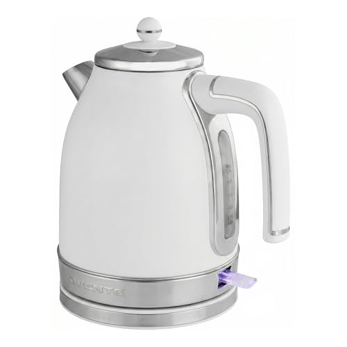 Image of OVENTE 1.7L Stainless Steel Electric Kettle, 1500W Power, White KS777W | Fast Boiling Heater, BPA Free, Cordless Body Design, Auto Shut-Off, Boil-Dry Protection, Indicator Light and Removable Filter