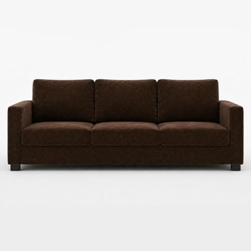 Image of FURNY Haster 3 Seater + 2 Seater Fabric Sofa Set with 1 Ottoman (Dark Brown) with Velvet Finish | Durable Comfort | Ideal for Living Room
