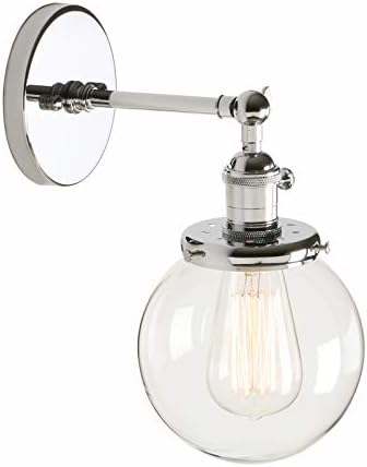 PathsOn Industrial Vintage Loft Bar Kitchen Switch Wall Lights Fittings Corridor Sconce Light Lamp Fixture with 15cm Globe Clear Glass Lampshade (Brushed)