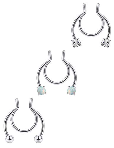 Oufksiyy Fake Nose Rings Hoop Face Septum Ring Clip on Spring Faux Lip Ring Helix Cartilage Earrings Surgical Steel Moon Ear Lobe Conch Non Piercing Jewelry for Women