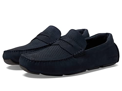 Image of Cole Haan Men's Grand Laser Driver Penny Loafers, Navy Ink Nubuck /Pavement, 9.5-W US