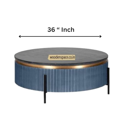 Image of WOODEN SPACE Premium Luxury Nazaara Marble-Top Coffee Table with Iron Legs & PVD Coating | Modern Round Wooden Center Table for Living Room & Entryway