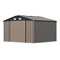 Patiowell 10x10 FT Metal Storage Shed, Outdoor Sheds with Lockable Door and Sloping Roof, Waterproof Outside Large Garden Tool Shed with Breathable Vents for Patio Lawn Backyard (Brown)