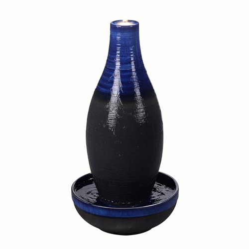 Fontaine en céramique bleue LED : objet déco cascade d'eau intérieure - 2