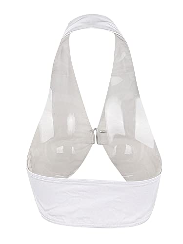 Sastianaen Women Halter Neck Vest, Solid Color Deep V-Neck Hook Buckle Decoration Slim Fit Cropped Tank Tops2