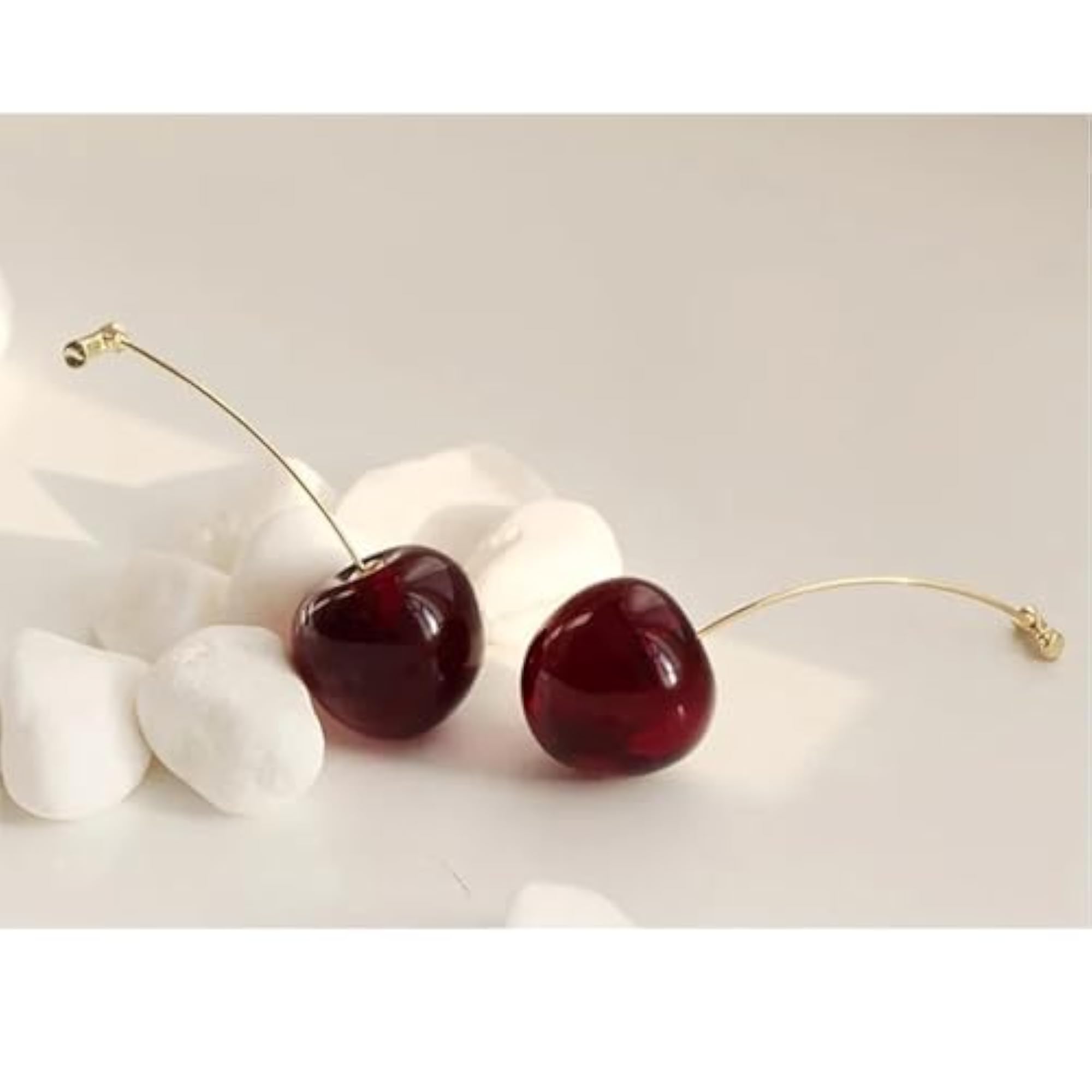 Gold Plated Dangle Earrings with Red Cherry Designs