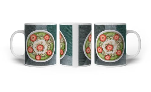 deyoli Motivetasse Köstliches Obstmüsli – Genuss in Schalen 300ml, aus weißem Keramik/Kaffetasse/Geschenkidee