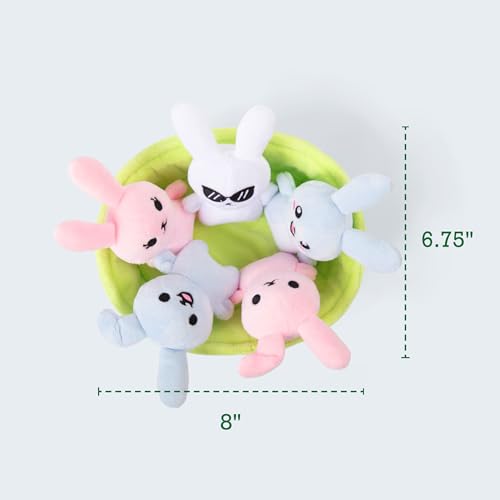 WHAT DO YOU MEME? Emotional Support Bunnies by Relatable, Cuddly Stuffed Animals and Toys, Squishy Toys and Plushies, Great Ideas for Loved Ones of All Ages, Includes 5 Plushies with Carrying Basket