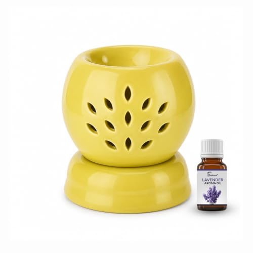 Tashinest Ceramic Round Electric Aroma Diffuser | Essential Oil Burner for Home, Office & Spa (Yellow, Lavender)