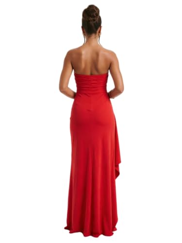 Image of Women's Sexy Strapless Backless High Split Long Maxi Dress Ruched Off Shoulder Sleeveless Bodycon Party Cocktail Dresses