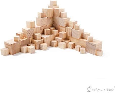 Raylinedo Cubos de madera para manualidades sin terminar de 1.575 pulgadas, cuadrados de madera, cuadrados, dados naturales en blanco, paquete