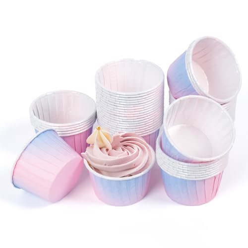 Amkoskr Pirottini per muffin di carta, 50 pezzi, per muffin, dimensioni standard, pirottini di carta, pirottini per cupcake, per dolci, feste, compleanni, matrimoni, rosa e lilla