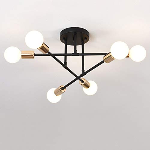 Lámpara de araña nórdica de 6 Luces Lámpara de Techo empotrada Moderna Lámpara E27 Zócalo Lámpara Sputnik Iluminación de Techo para Sala de Estar Comedor Pasillo, Oro Negro + Blanco frío-5W