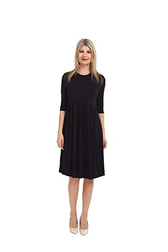 ESTEEZ Women's Babydoll Dress Empire Waist Pleated Pockets Rachel Black Small