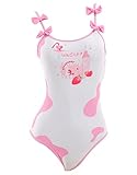 haikyuu Women Anime Strawberry Milk One Piece Swimsuit Pink Cow Bathing Suit Bowknot Decorated Tummy Control Swimwear (as1, Alpha, s, Regular, Regular, Standard, Pink White)