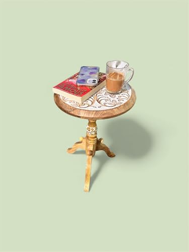 Image of 'Round Edges' Handcrafted Wooden Table in Mango Wood for Living Room, Bed Room Home decore (30x30x45 cms)