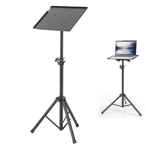 TANGZON Tripod Projector Floor Stand, 70-118cm Height Adjustable with 180° Tiltable Tray, Foldable & Portable Heavy Duty Metal DJ Rack Stand for Home Office Stage Studio