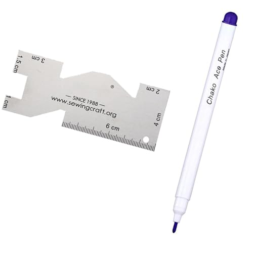 Uqezagpa Marcador de tela con regla de acolchado de metal, soluble en agua, marcador de trucos borrable en agua
