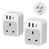 UK to US Plug Adaptor 2 Pack, TESSAN USA Travel Adapter with USB C and 2 USB A, 4 in 1 Thailand Travel Adaptor, American Plug Adapter from UK to Mexico, Canada, Bahamas (Type B)