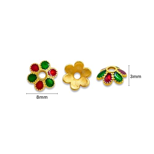 Image of Satra Traders Designeer Meenakari Beads Cap | Size : 8mm | Qty : 50pcs | Red | MK41