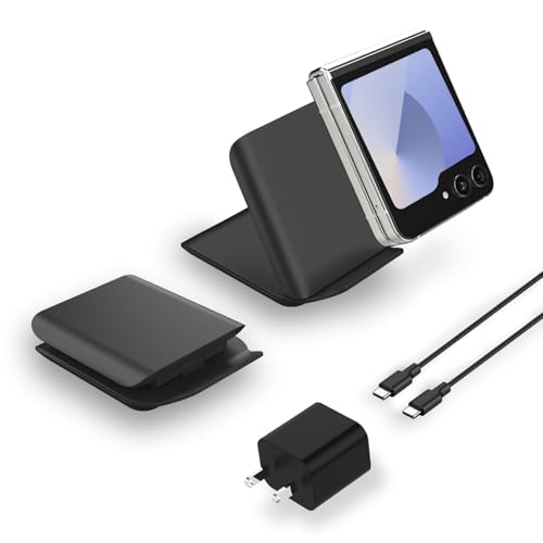 Foldable Wireless Charger for Samsung Galaxy Z Flip 7, Portable Travel Wireless Charging Stand, 15W Fast Wireless Charger Station for Galaxy Z Flip6/5/4/3, Motorola Razr+ (20W Adapter Included), Black