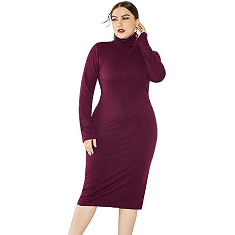 Vestido de Punto Mujer Talla Grande Sweater Cuello Alto Sueter Tejido Pullover Cachemira Rebeca Larga Cover