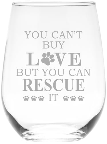 C M - You Can't Buy Love But You Can Rescue It Stemless Wine Glass, 17 oz - Gift for Cat and Dog Lovers