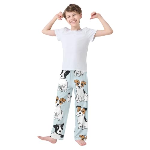 Jack Russell Dog Pattern Boys Long Pants Soft Trousers Elastic Waist Kids Lounge Bottoms with Pockets S-XL3