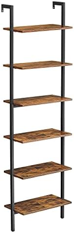 VASAGLE Industrial Ladder Shelf, 6-Tier Bookshelf, Wall Shelf for Living Room, Office, Kitchen, Bedroom, 23.6 x 11.8 x 80.6 Inches, Rustic Brown and Black ULLS103B01