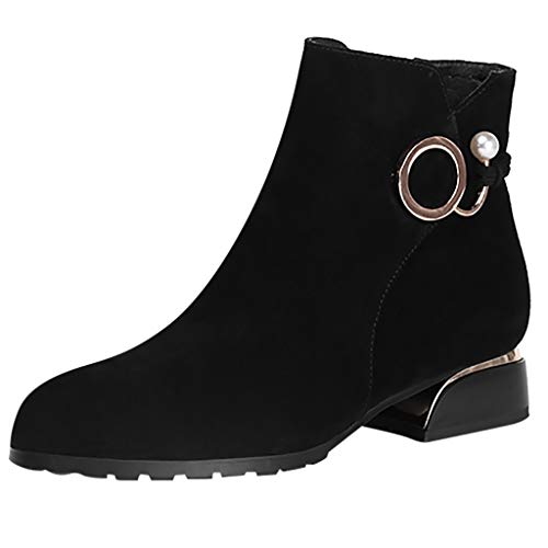 mxjeeio Damen Herbst und Winter Stiefel Damen Retro Stiefeletten Winter große Wildleder Blockabsatz mit Sandalen Stiefeletten Schnalle Stiefeletten