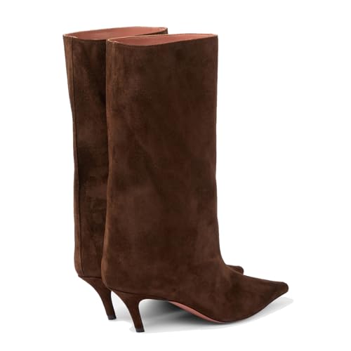 Vertundy Women's Mid Calf Boots Pointed Toe Pull On Wide Calf Kitten Low Heel Short Booties Causal Short Boot Ladies2