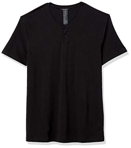 Amazon Brand - Peak Velocity Men's Pima Cotton Modal Short Sleeve Henley Shirt, Black, Large