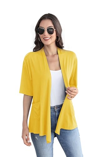 Image of ADANIKI Women 2026 Summer Lightweight Cardigan, Short Sleeve Open Front Casual Trendy Womens Kimono Cover Up with Pocket