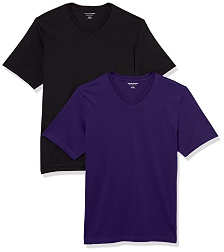 Amazon Essentials Herren Kurzärmelige T-Shirts mit V-Ausschnitt, 2er-Pack, Schwarz/Dunkelpurpur, 6XL Große Größen Tall