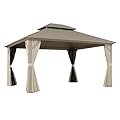 PURPLE LEAF 12'x14' Champagne Outdoor Hardtop Gazebo, Aluminum Patio Gazebo with Galvanized Steel Double Roof, Curtains and Netting for Patio Lawn and Garden